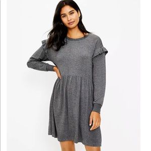 NEW! Loft gray ruffle shoulder sweater dress, size Large